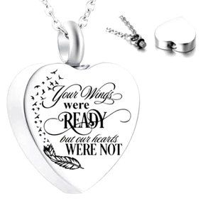 Stainless Steel "Your Wings Were Ready, My Heart Was Not" Cremation Urn Necklace